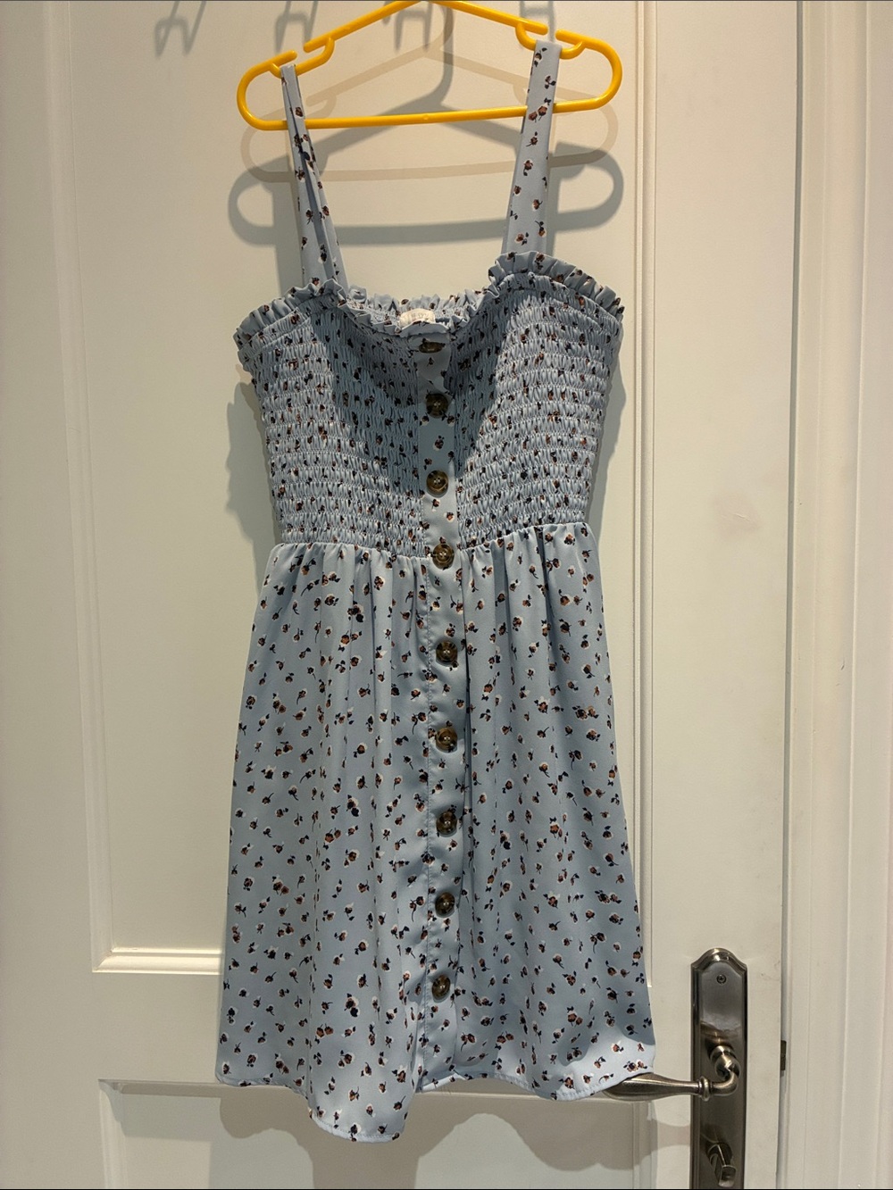 Sienna Sky Light Blue Floral Smocked Button-Front Sundress